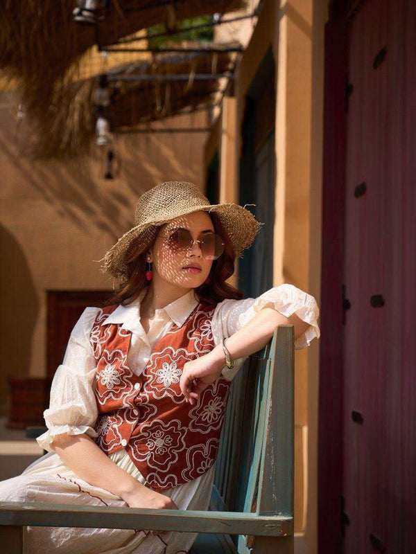 Rustic Bloom Embroidered Vest