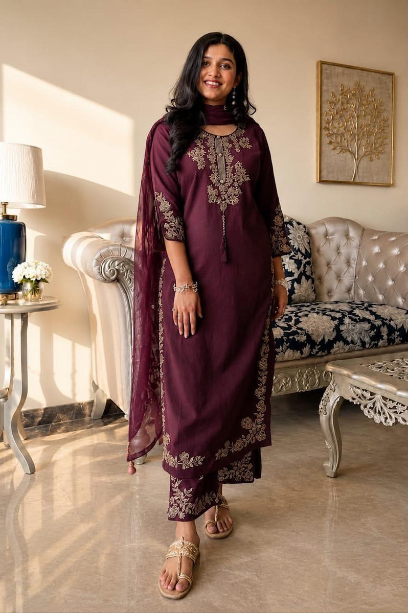 Royal Plum Embroidered Suit Set