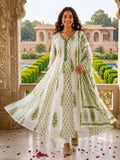 Sage Blossom Anarkali Dress Set