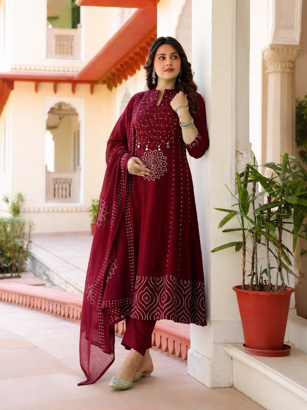 Maroon Heritage Mirror Suit Set